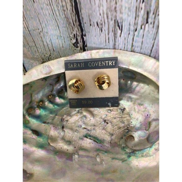 Vintage Sarah Coventry Gold Twisted Stud Earrings Surgical Steel - Picture 1 of 11